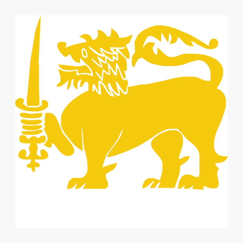 Yellow Heraldic Lion with Sword: Medieval Coat of Arms Symbol Pin