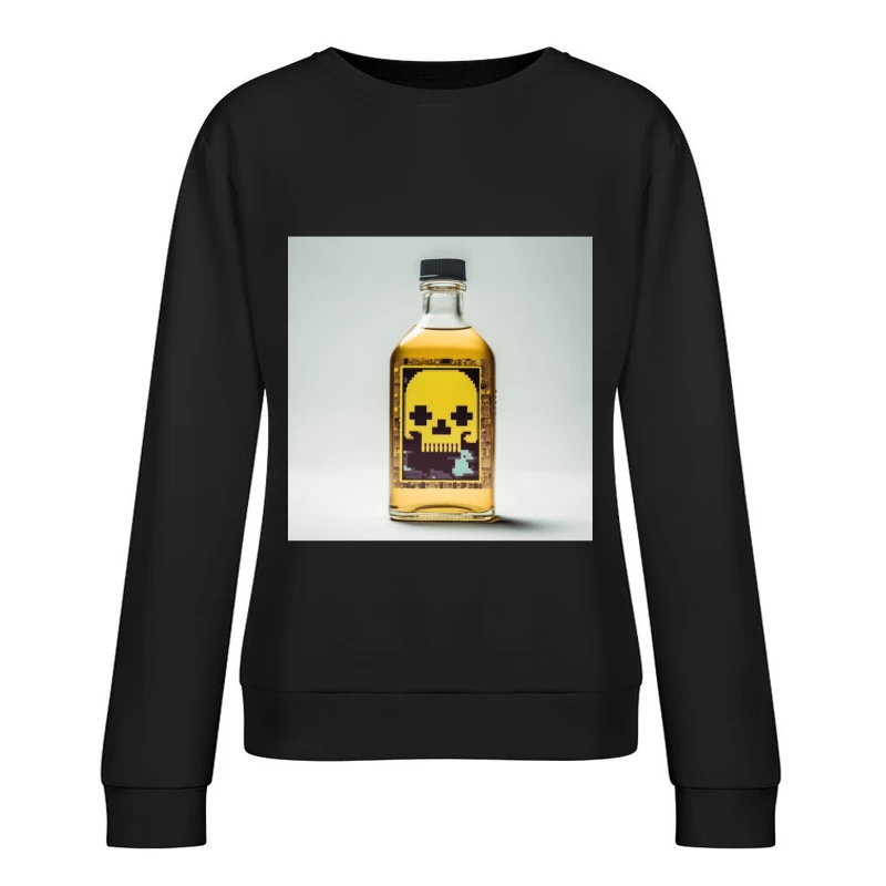 Pixel Art Skull Liquor Bottle with Retro Gaming Design Female Pullover Sweatshirt