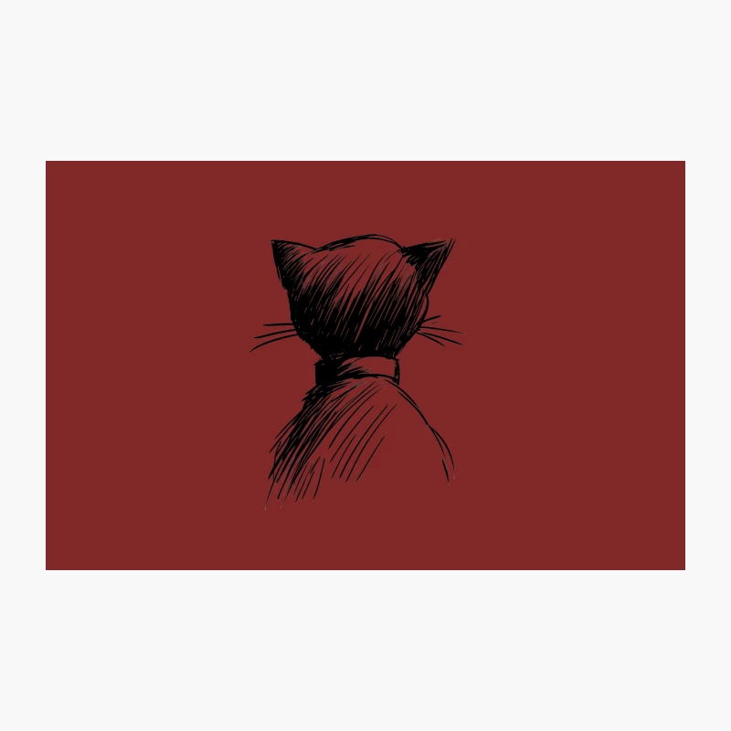 Minimalist Black and White Sketch of Cat with Collar Travel Mug