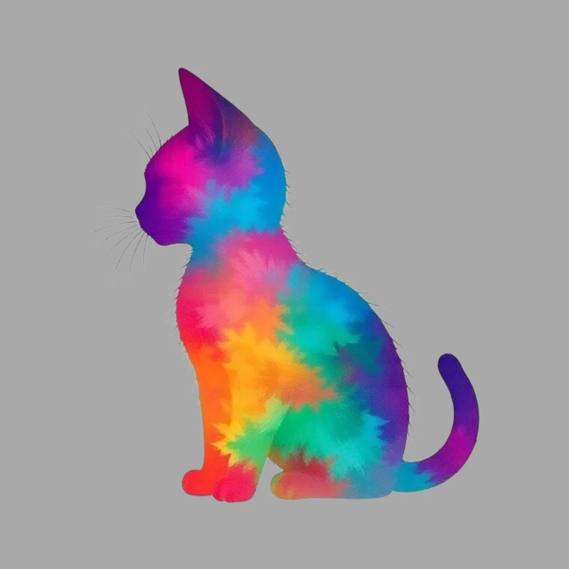 Rainbow Tie-Dye Cat Silhouette Art Male Pullover Hoodie