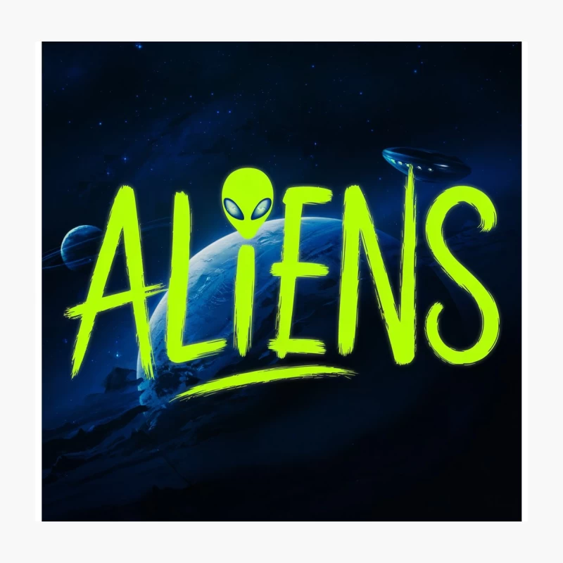 Neon Alien Typography in Starry Space Throw Pillow