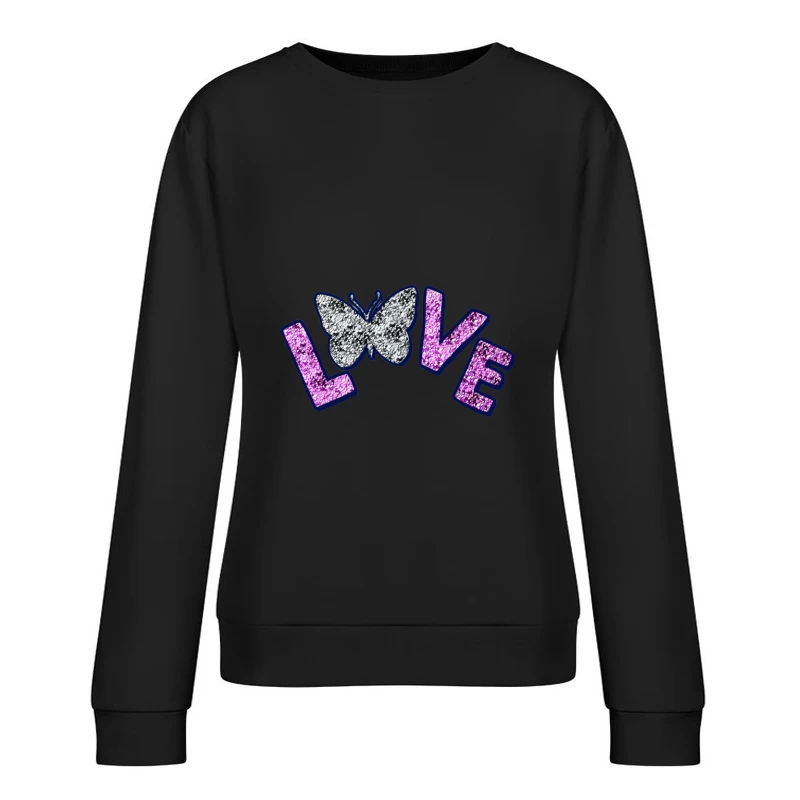 Glitzernder Schmetterlings-Love Schriftzug Damen Pullover Sweatshirt
