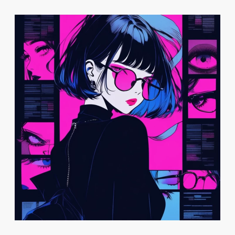Cyberpunk Anime Girl in Neon-Lit Retro Futuristic Style Pin