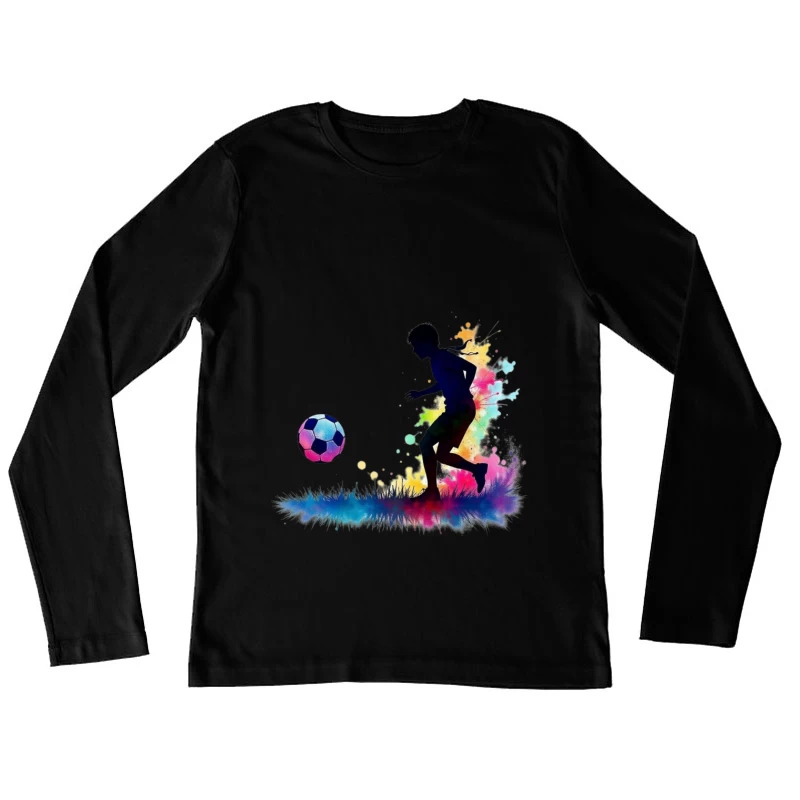 Silhouette of a Soccer Player with Color Splash Female Long Sleeve T-Shirt