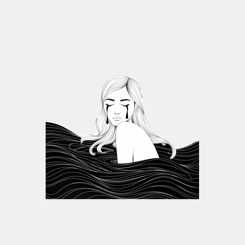 Emotional Black and White Illustration: Tears in the Water Male Tank Top