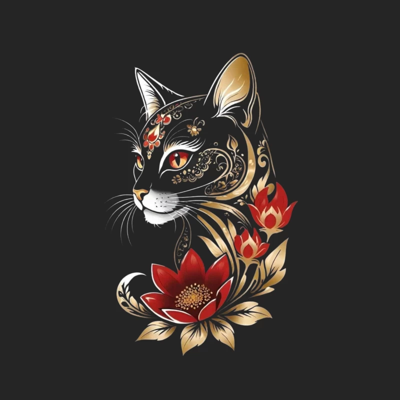 Decorative Black Cat with Flowers Male Pullover Sweatshirt
