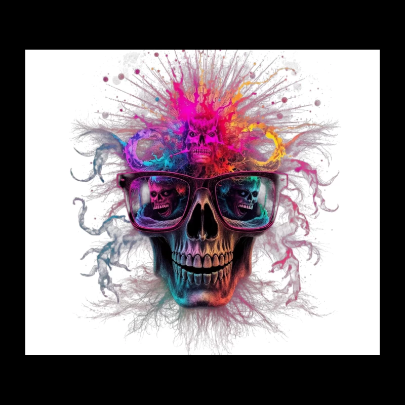 Psychedelic Skull with Reflective Sunglasses in Vibrant Colors Tapestry