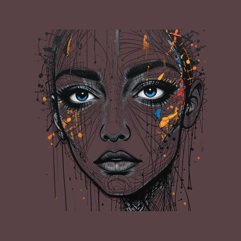 Abstract Portrait with Colorful Accents Tapestry