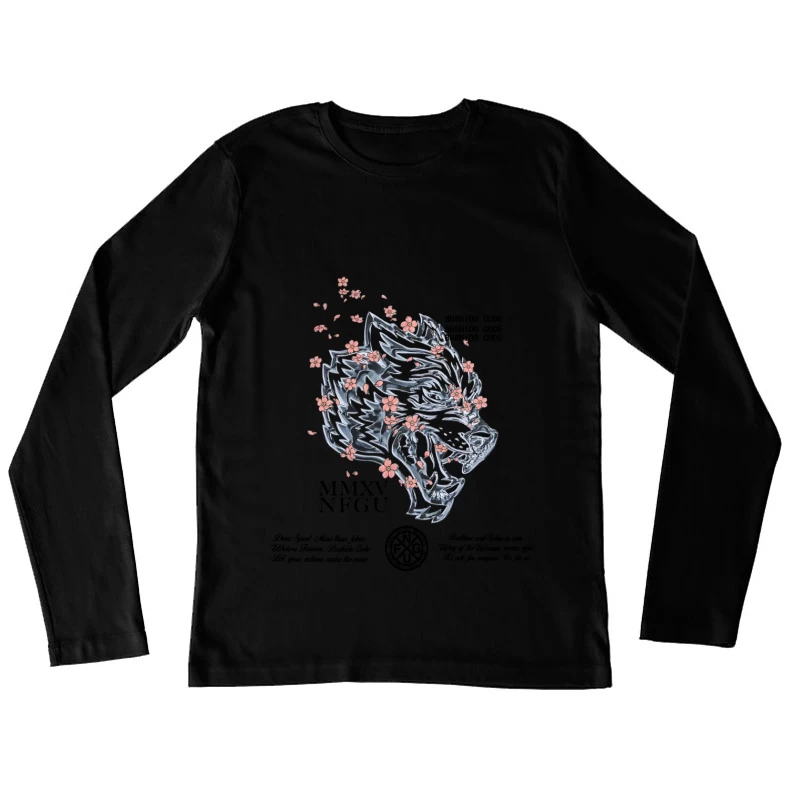 Wolfdesign mit Blüten Damen Langarm T-Shirt