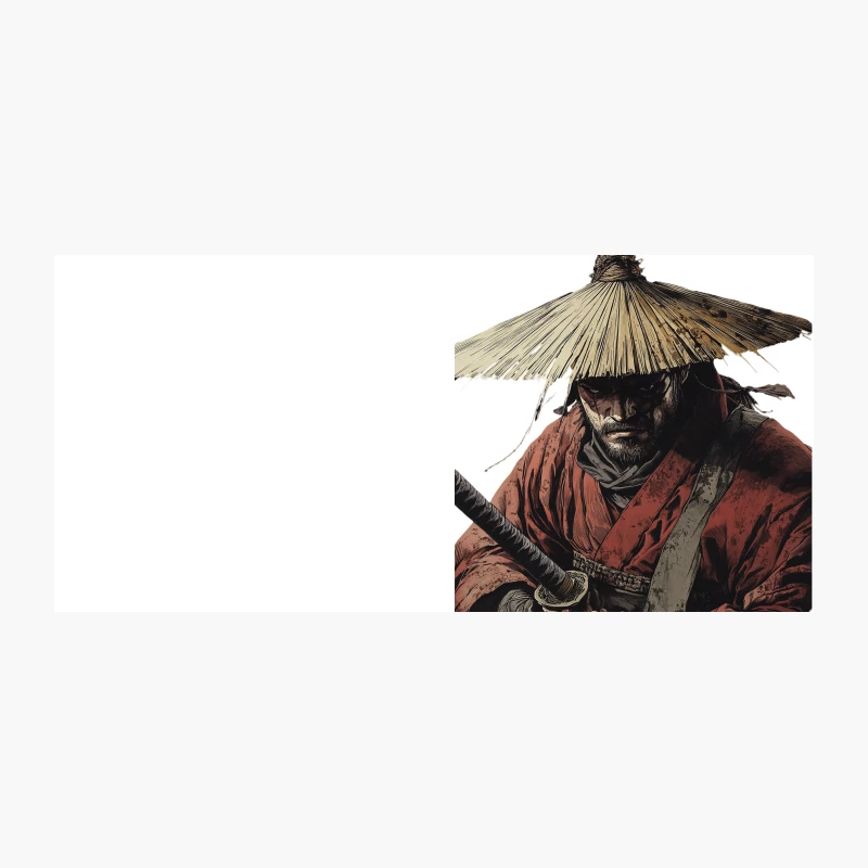 Illustrated Samurai Warrior with Straw Hat and Sword Coffee Mug