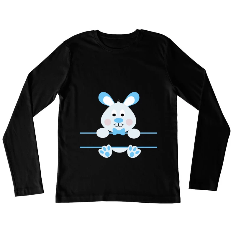 Lapin mignon avec nœud papillon bleu Femme Manches Longues T-Shirt