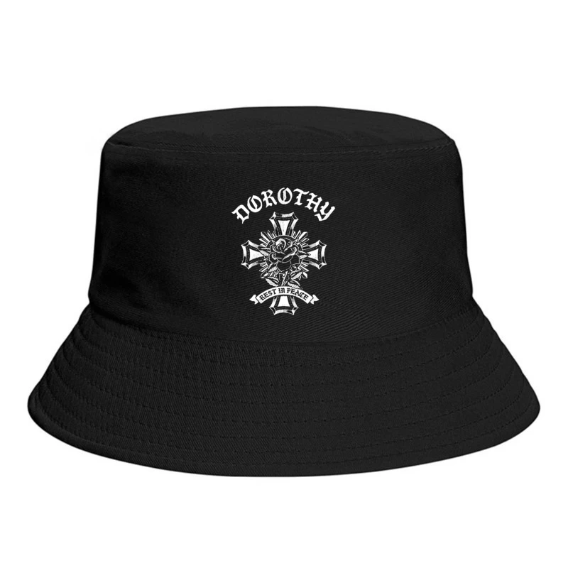 Gothic Memorial Cross with Rose and "Rest in Peace" Inscription Bucket Hat