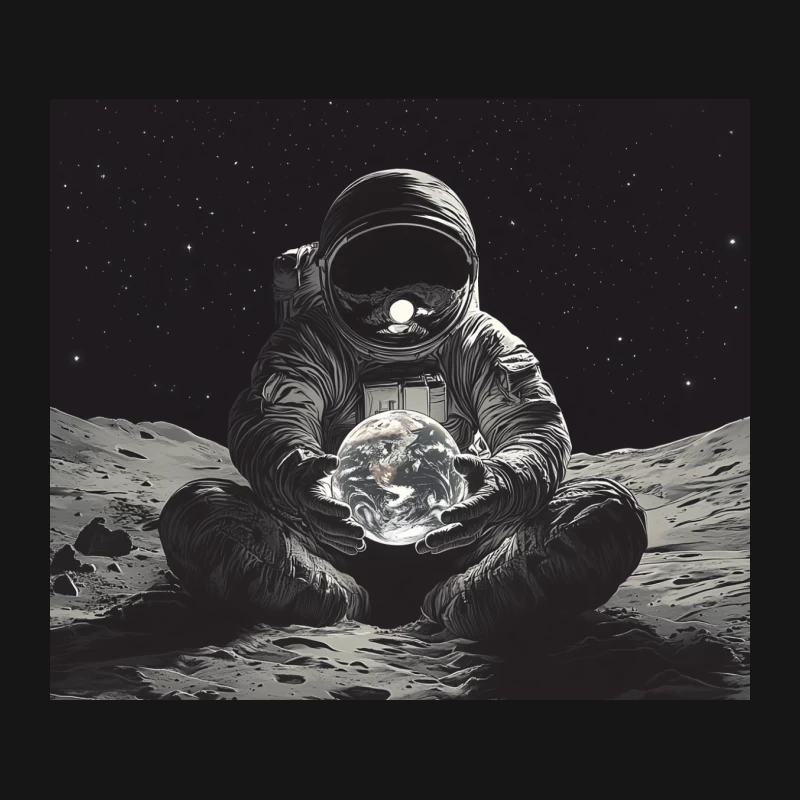 Cosmic Contemplation: Astronaut Cradles Earth on Lunar Surface Mouse Pad