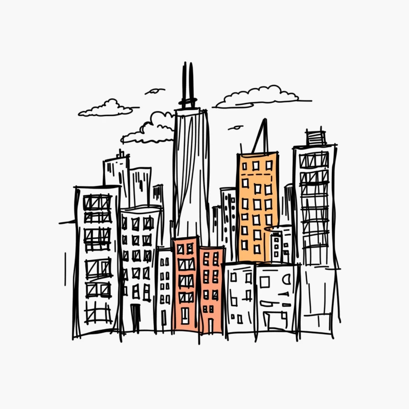 City skyline illustration Cotton Tote Bag