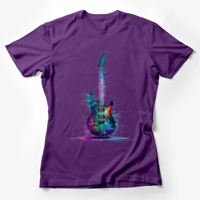 Colorful Watercolor Electric Guitar Splash Art Female T-Shirt