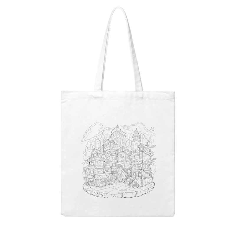 Fantasy Cityscape Illustration Cotton Tote Bag