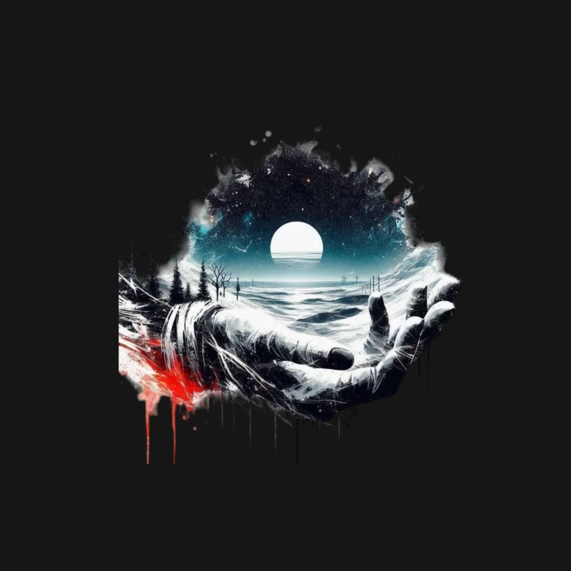 Surreal Cosmic Landscape with Hands Male Long Sleeve T-Shirt