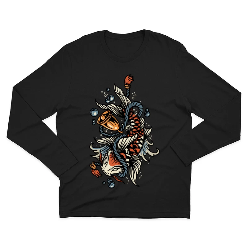 Koi Fish Tattoo Illustration with Bubbles Male Long Sleeve T-Shirt