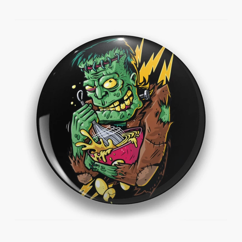 Playful Cartoon Frankenstein Monster with Food Pin