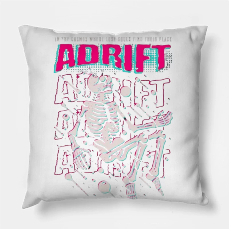 Adrift Skeletal Typography Design in Retro Punk Style Throw Pillow