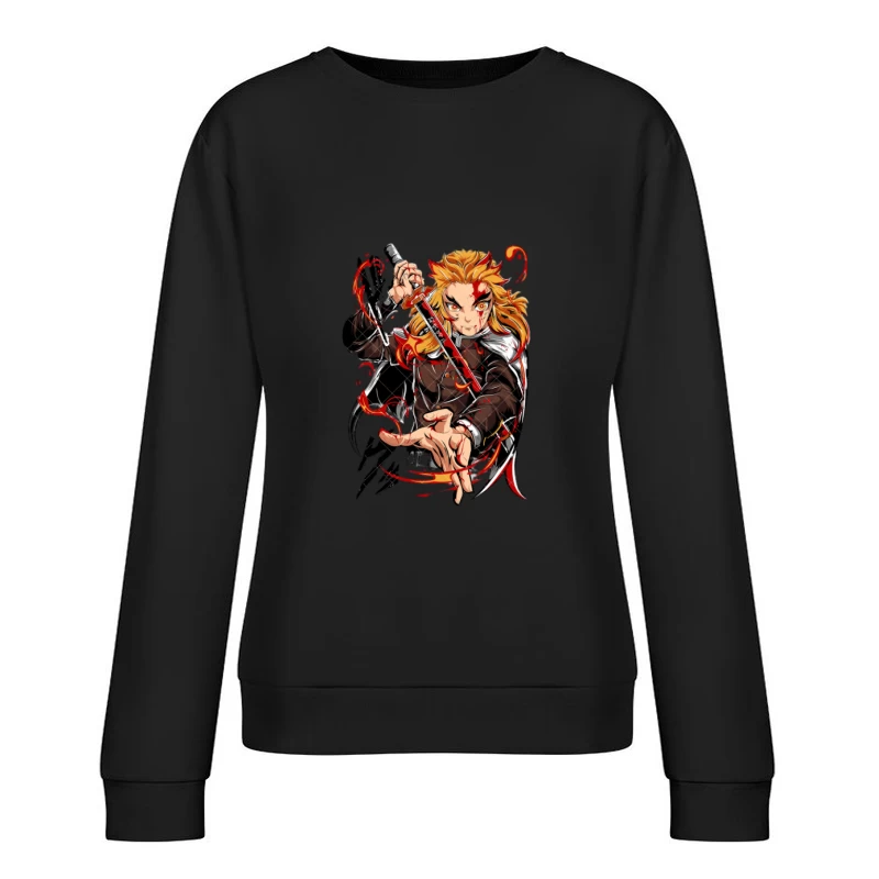 Feuriger Krieger mit Katana Damen Pullover Sweatshirt