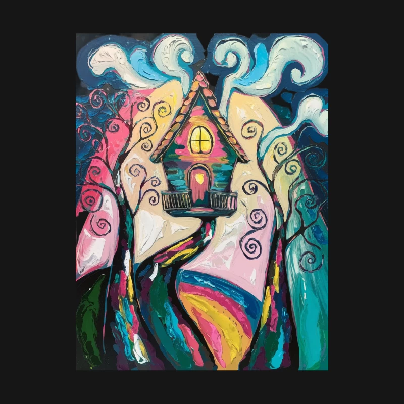 Whimsical Fairy Tale House in a Vibrant Swirling Landscape Female Long Sleeve T-Shirt