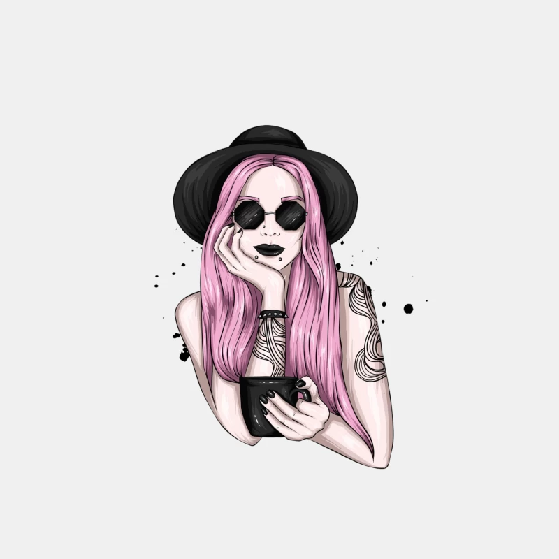 Stylish Woman with Pink Hair and Sunglasses Male Tank Top