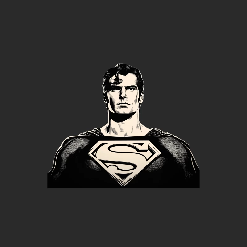 Iconic Black and White Illustration of Superman Superhero Baseball Cap