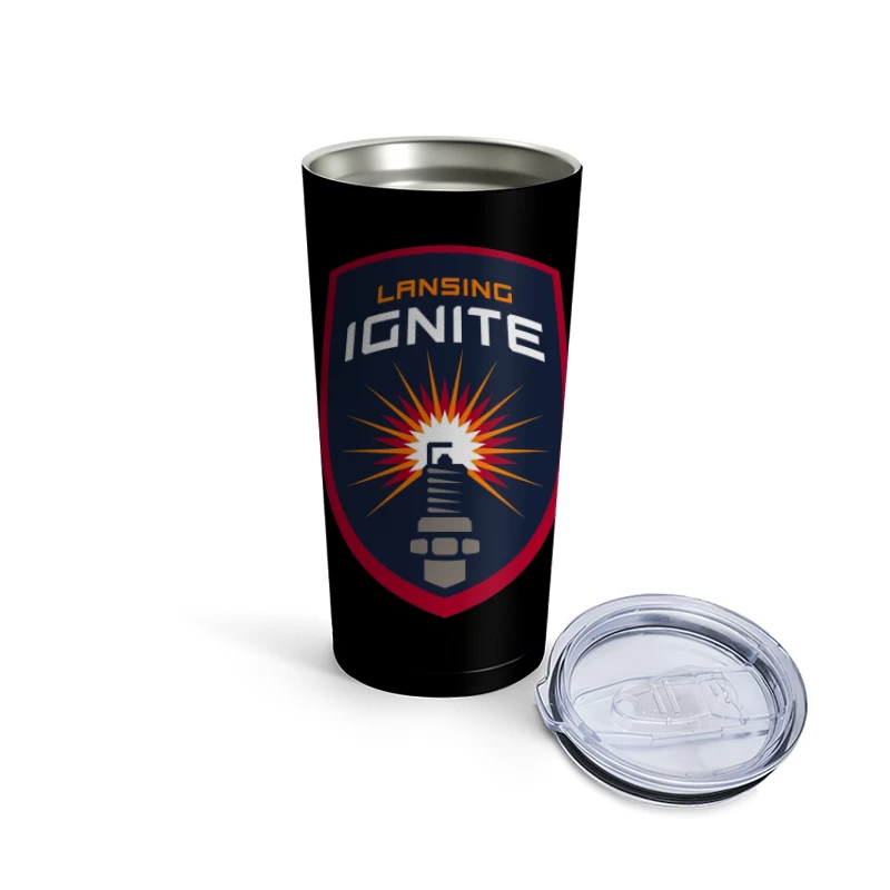 Lansing Ignite Soccer Team Shield Logo with Lighthouse Emblem Travel Mug