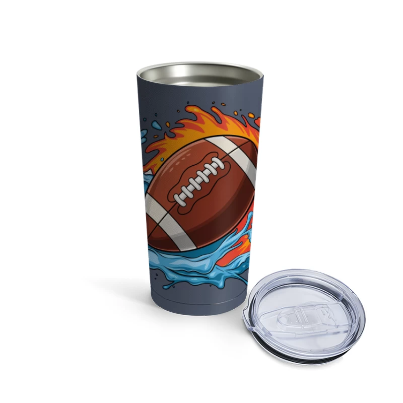 Dynamic American Football with Fire and Water Elements Travel Mug