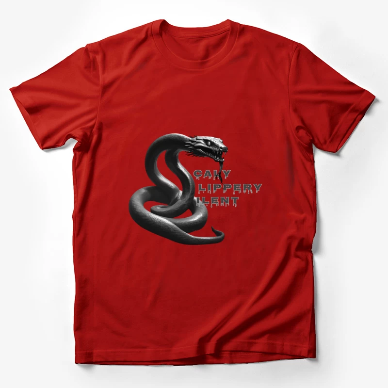 Dark Monochrome Snake with Dripping Text Design Male T-Shirt