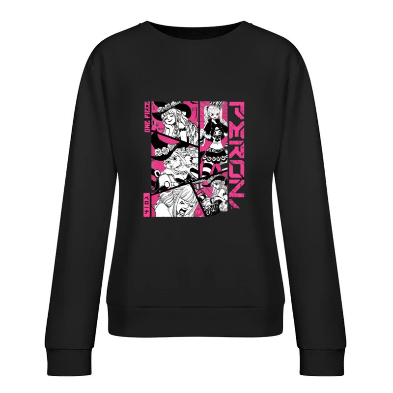 Manga Charakterdesign mit Rosa Hintergrund Damen Pullover Sweatshirt