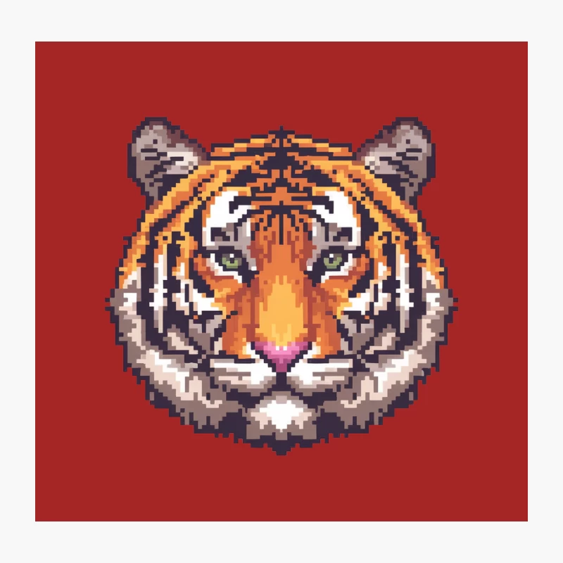Pixelated Tiger Portrait: Retro Gaming-Inspired Digital Wildlife Art Throw Pillow