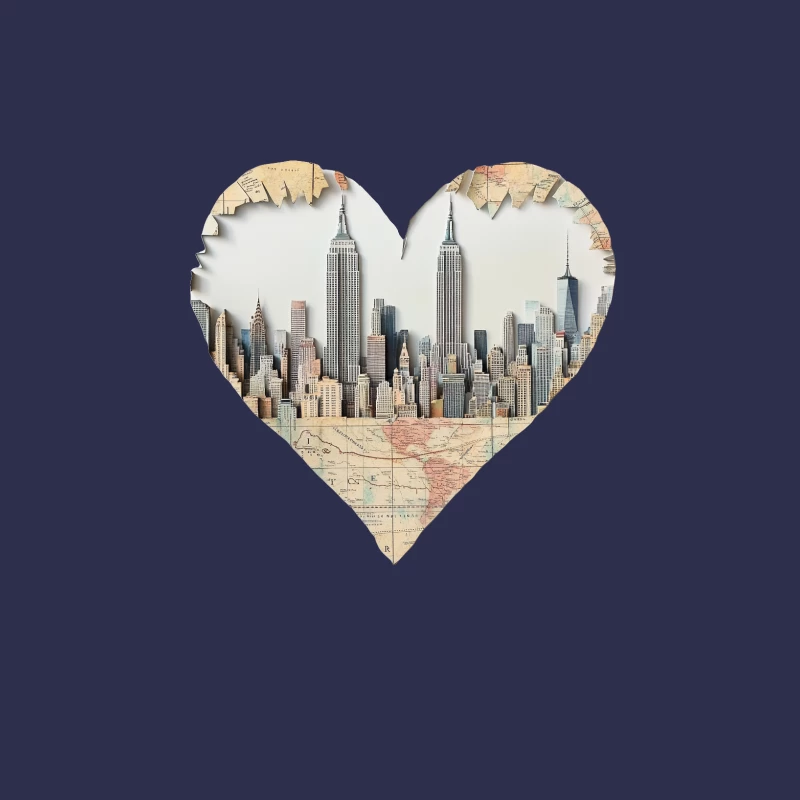 New York City Skyline Heart: Urban Architecture and Map Fusion Male Long Sleeve T-Shirt