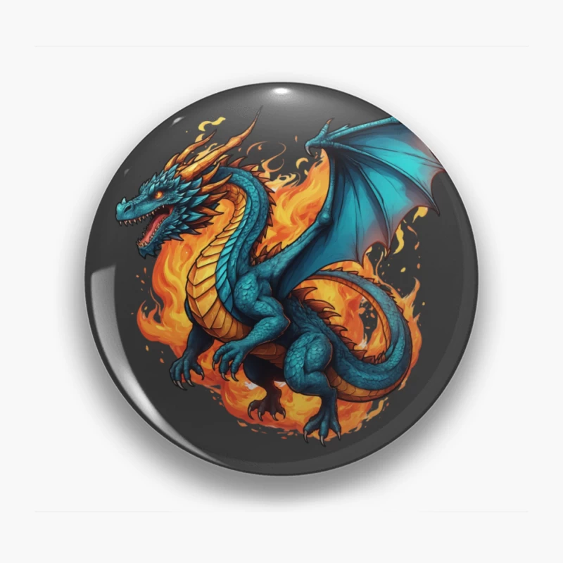 Blue Dragon in Flames Pin