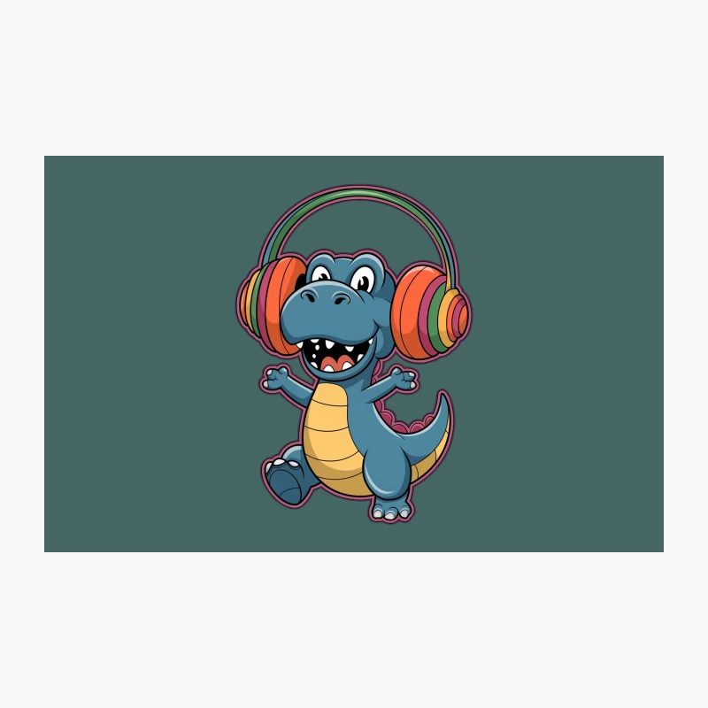 Happy Dancing Cartoon Dinosaur with Colorful Headphones Travel Mug