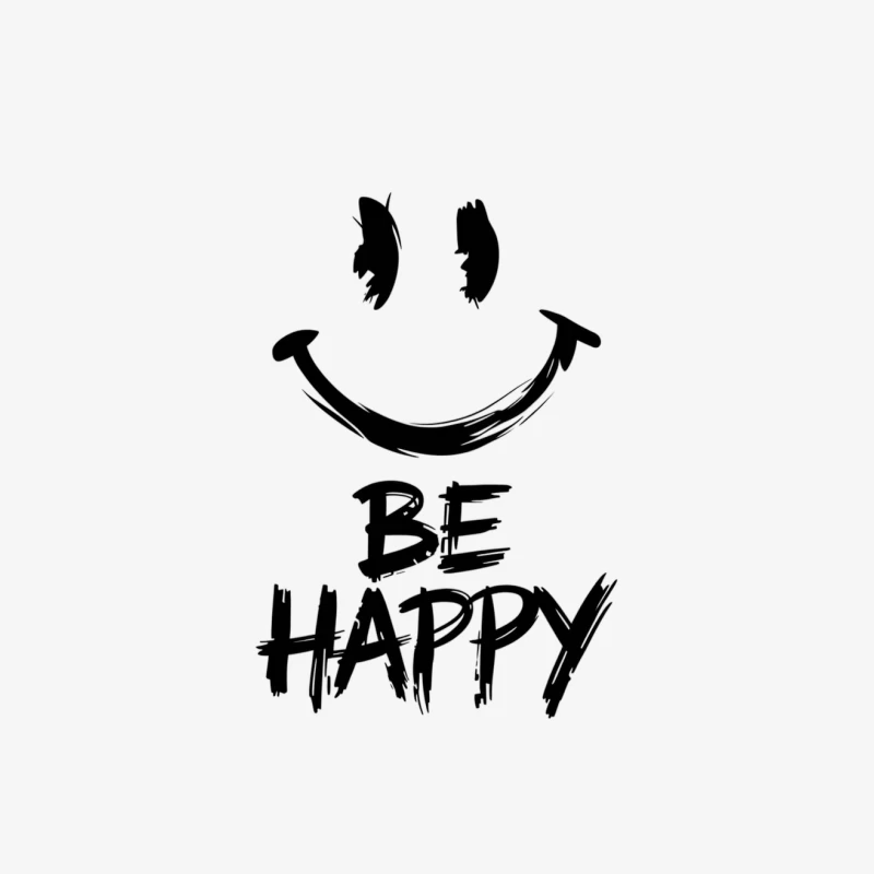Minimalist Smiley Face with "Be Happy" Positive Message Female Pullover Sweatshirt
