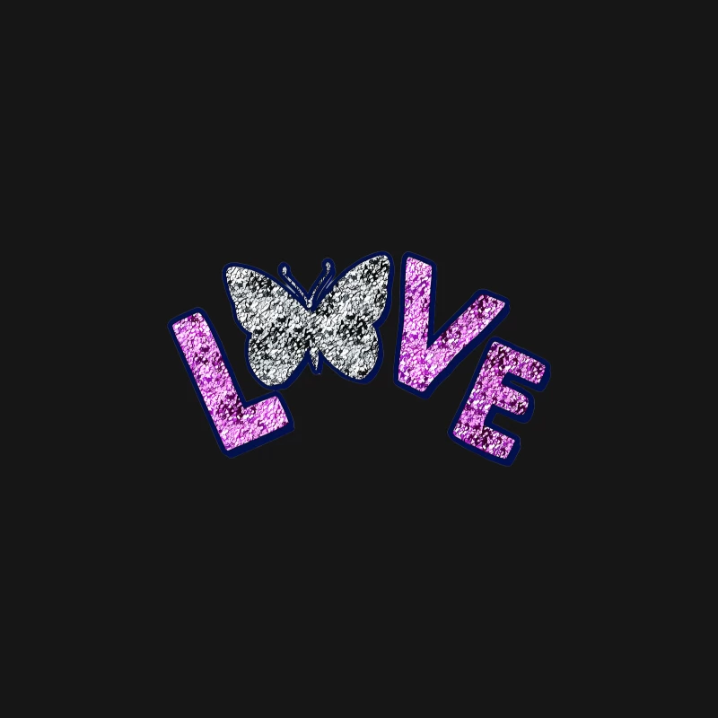 Glitzernder Schmetterlings-Love Schriftzug Herren Langarm T-Shirt