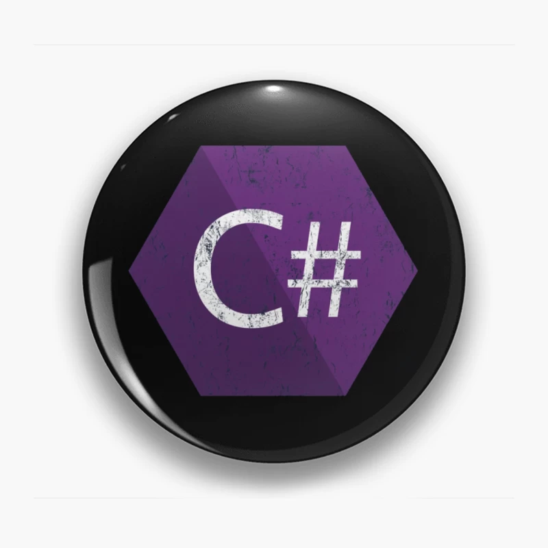 C# Programming Language Logo in Purple Hexagon Pin