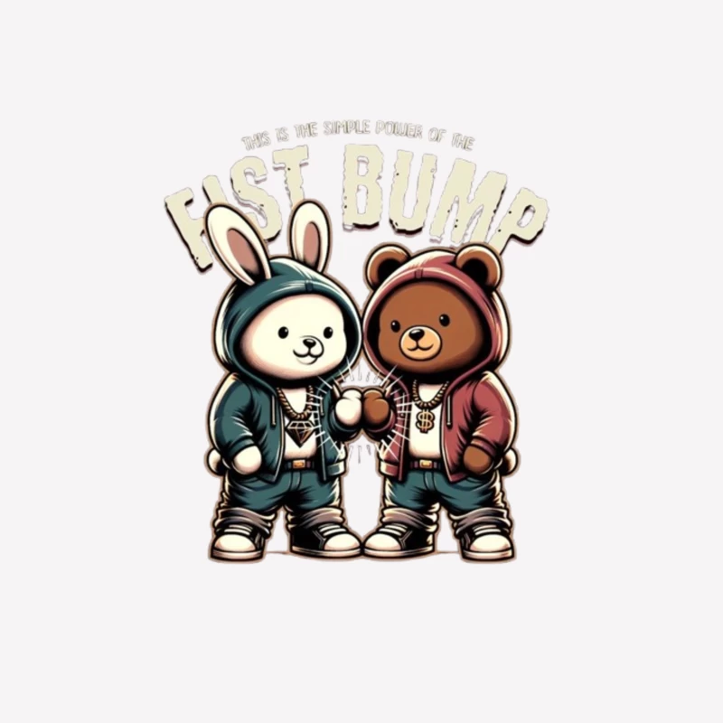 Cartoon Bunny and Bear Friends in Hip Hop Streetwear Sharing a Fist Bump Female T-Shirt