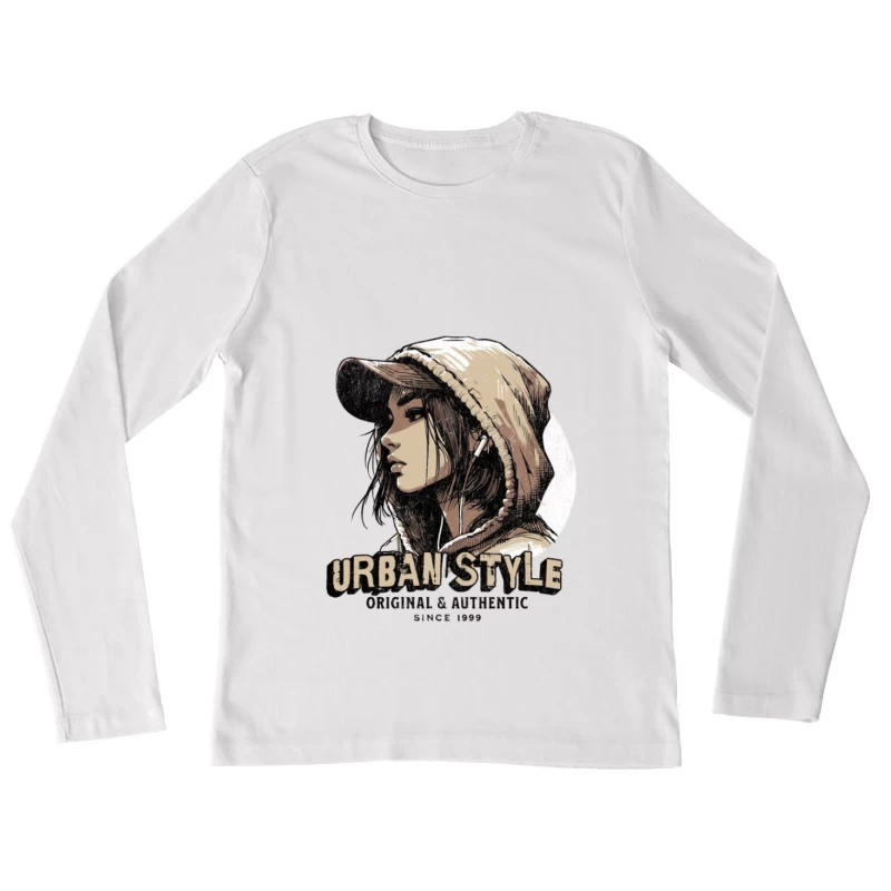 Urbanes Stil, Mütze und Kopfhörer Illustration Damen Langarm T-Shirt