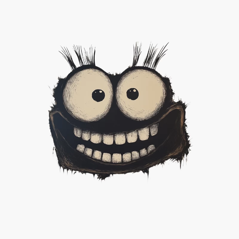 Cute Black Monster Character with Big Eyes and Funny Smile Illustration Cotton Tote Bag