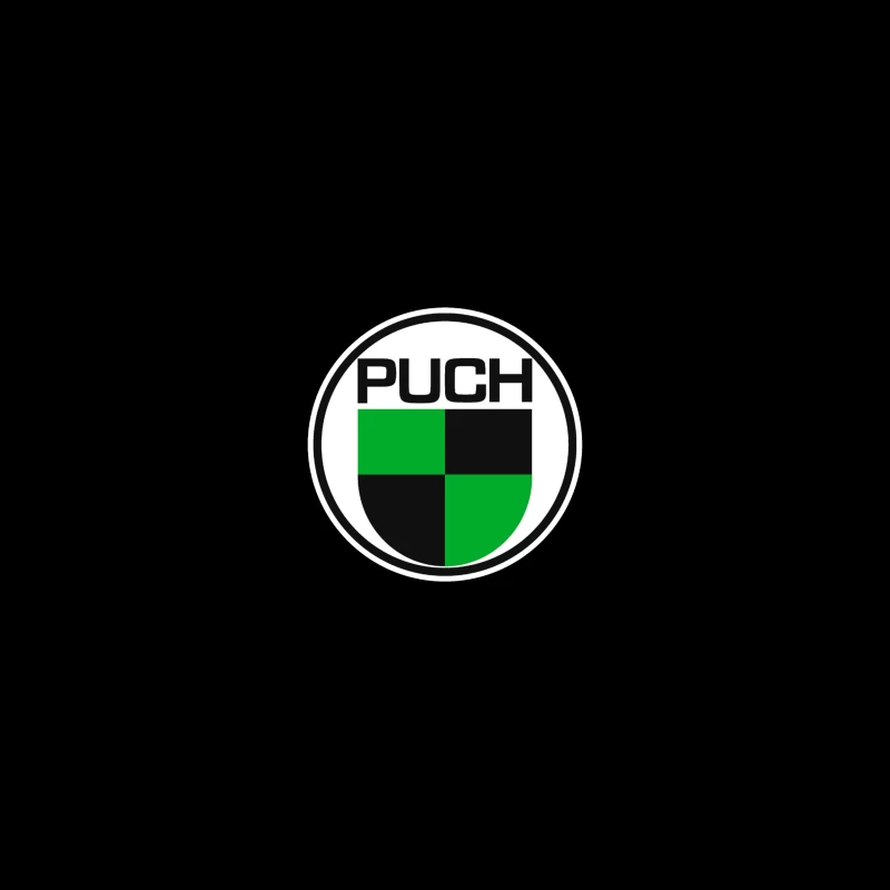 Vintage Puch Motorcycle Company Logo with Green and Black Shield Design Coffee Mug