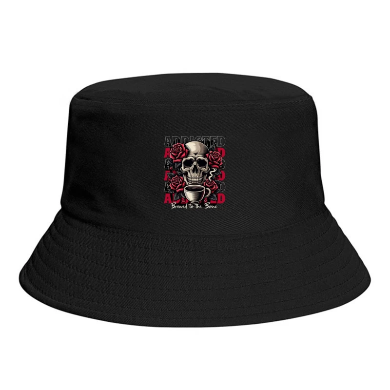 Gothic Skull with Roses and Coffee - "Brewed to the Bone" Bucket Hat