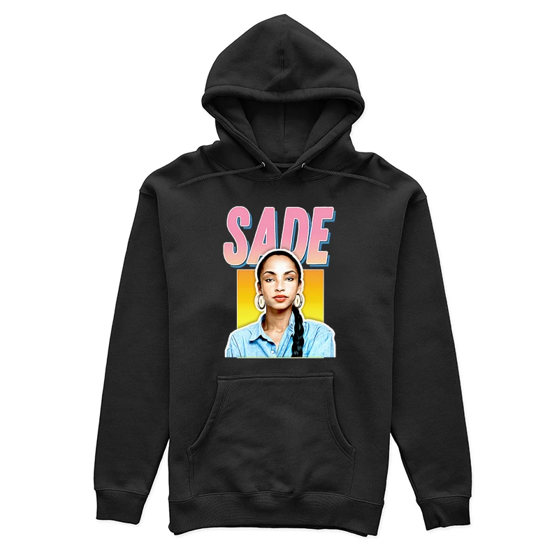 Stylized Pop Art Portrait with Pink "SADE" Text Female Pullover Hoodie