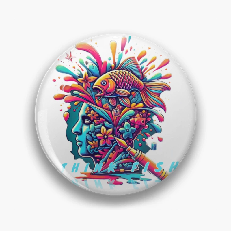 Psychedelic Mind Splash with Fish and Flowers Pin