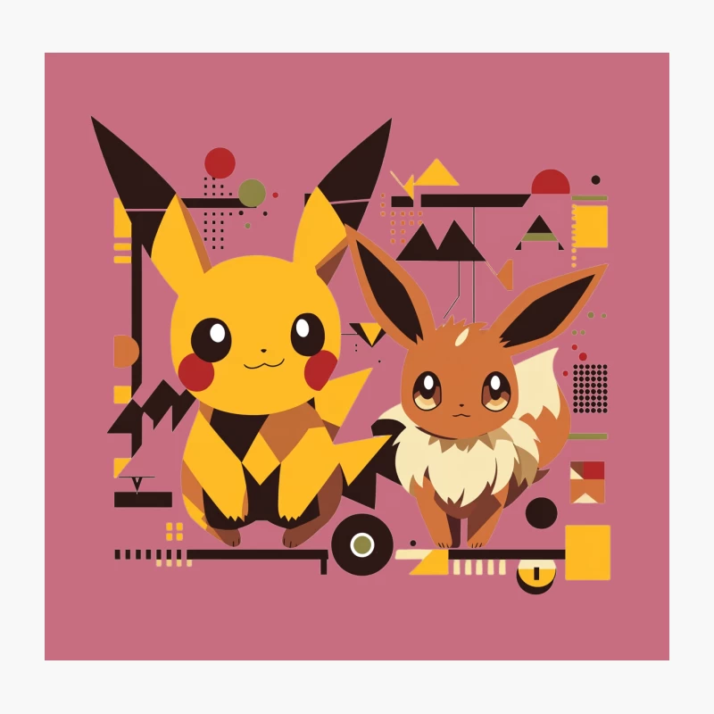 Adorable Pokemon Duo: Pikachu and Eevee in Geometric Art Style Throw Pillow