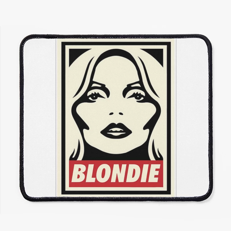 Stylized Pop Art Blondie Band Poster in Black and White with Red Text Mouse Pad