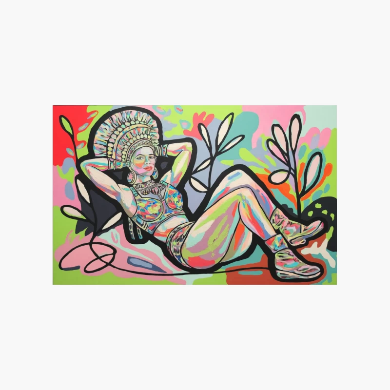 Vibrant Abstract Painting of Reclining Female Figure with Ornate Headdress Cotton Tote Bag