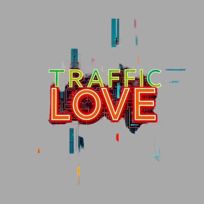 Neon Traffic Love Typography with Glitch Effect Male Pullover Hoodie